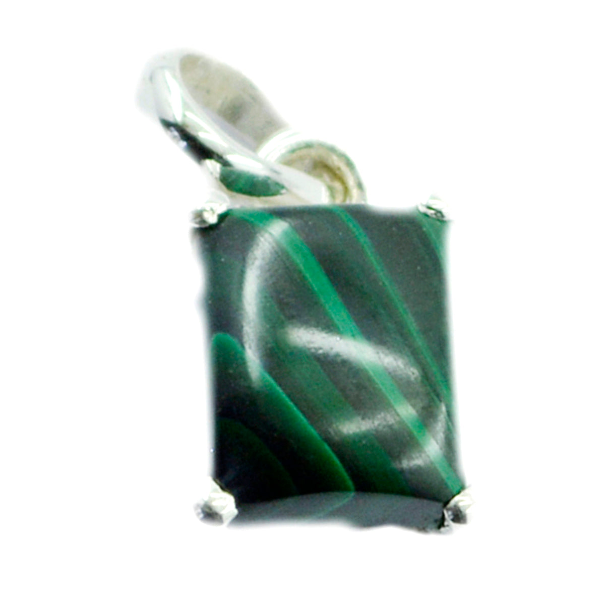 Delicado colgante solitario de malaquita en plata francesa 925, Olivia, joyería contemporánea verde Imagen secundaria del producto