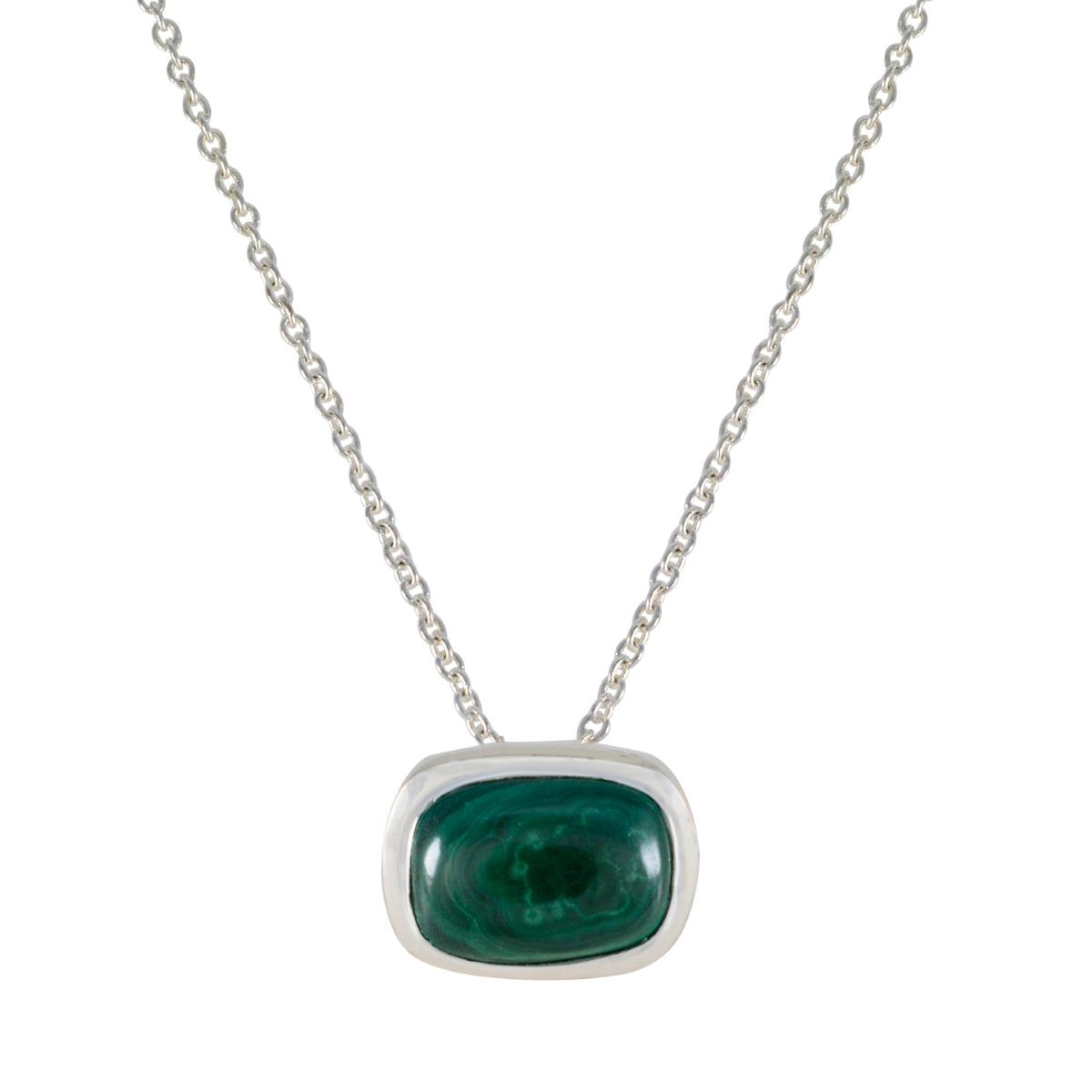 Malachite Classic Italian Sterling Silver Solitaire Green Pendant