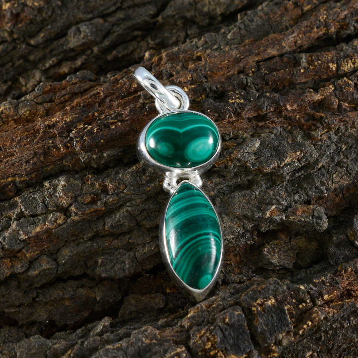 Malachite Whisper-thin Egyptian 92.5 Silver Toi et Moi Grace Abstract Green Pendant Jewellery