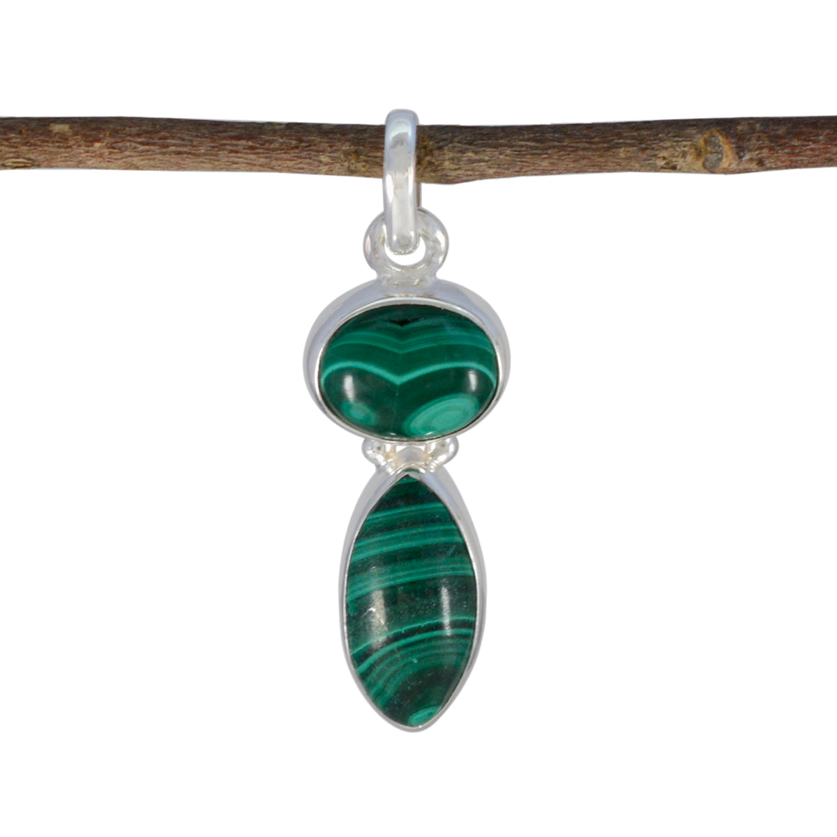 Malachite Whisper-thin Egyptian 92.5 Silver Toi et Moi Green Pendant
