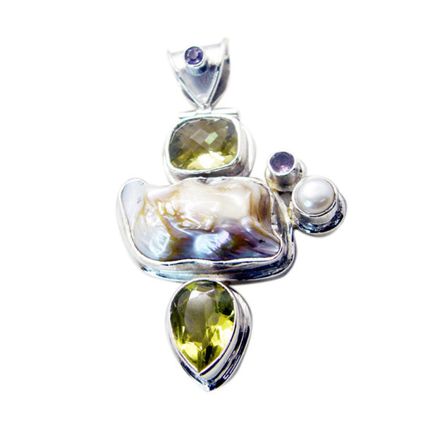 Mother of Pearl Chunky Russian Silver multiple White Pendant