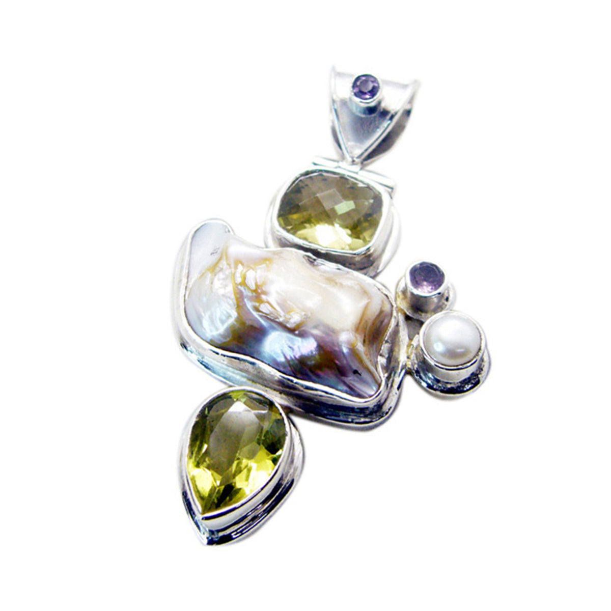 Mother of Pearl Chunky Russian Silver multiple Charlotte Boho White Pendant Jewelry