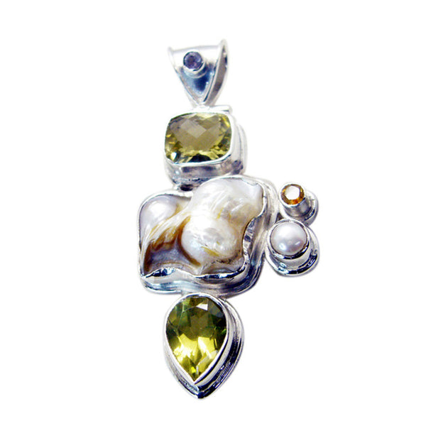 Mother of Pearl Chunky Moroccan Sterling Silver multiple White Pendant