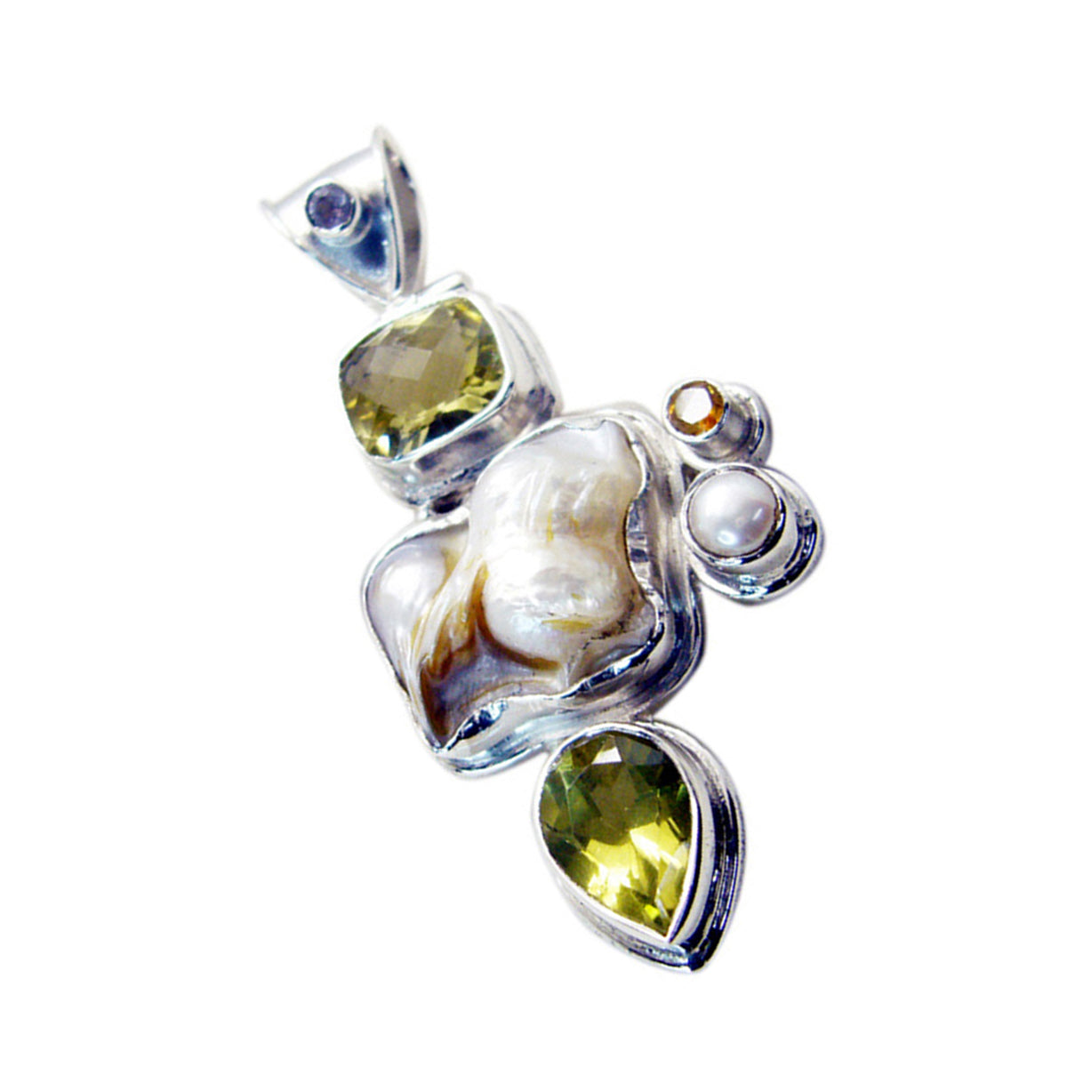 Parelmoer, dikke Marokkaanse sterlingzilveren hanger met meerdere Chloe Artisan-sieraden in wit Secundaire afbeelding