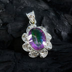 Mystic Quartz Eye-catching Latin American Sterling Silver Solitaire Laura Rope-Wire multicolor Pendant Jewellery