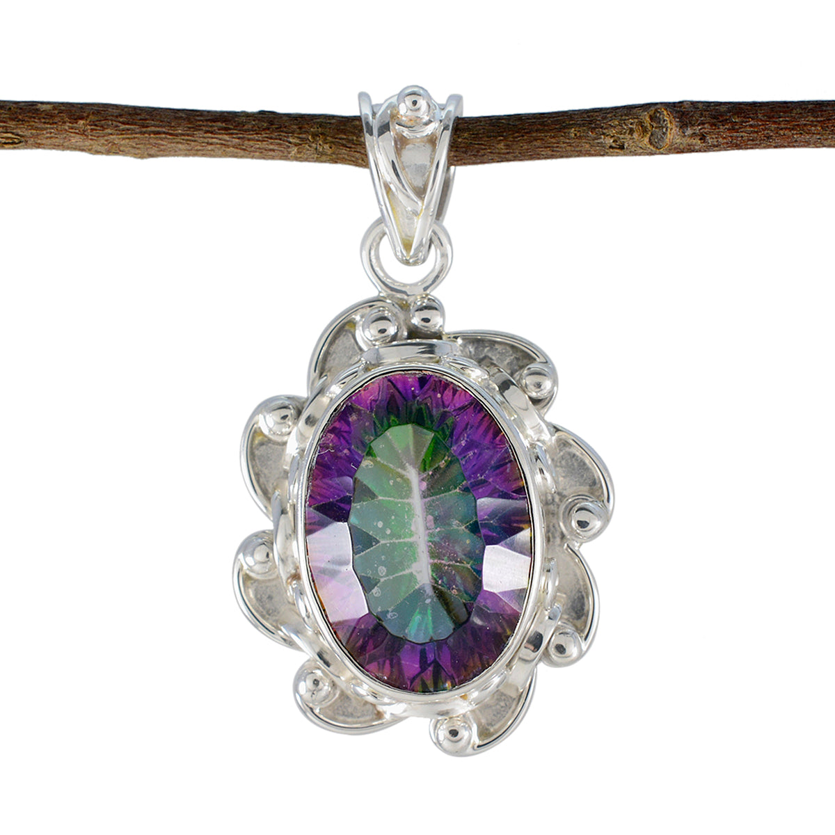 Mystic Quartz Eye-catching Latin American Sterling Silver Solitaire multicolor Pendant