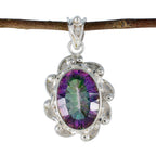 Mystic Quartz Eye-catching Latin American Sterling Silver Solitaire multicolor Pendant