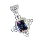 Mystic Quartz Featherlight Latin American Sterling Silver Solitaire Hazel Rope-Wire multicolor Pendant Jewellery