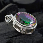 Mystic Quartz Statement Turkish Sterling Silver Solitaire Isabel Heritage multicolor Pendant Jewellery