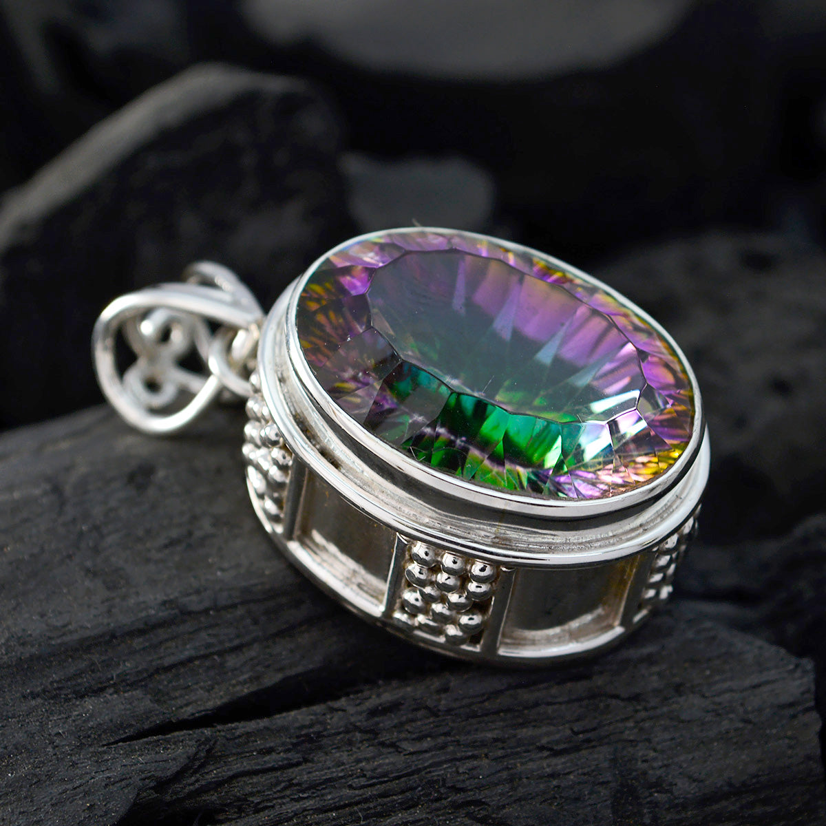 Mystic Quartz Statement Turkish Sterling Silver Solitaire Isabel Heritage multicolor Pendant Jewellery