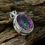 Mystic Quartz Statement Turkish Sterling Silver Solitaire Isabel Heritage multicolor Pendant Jewellery