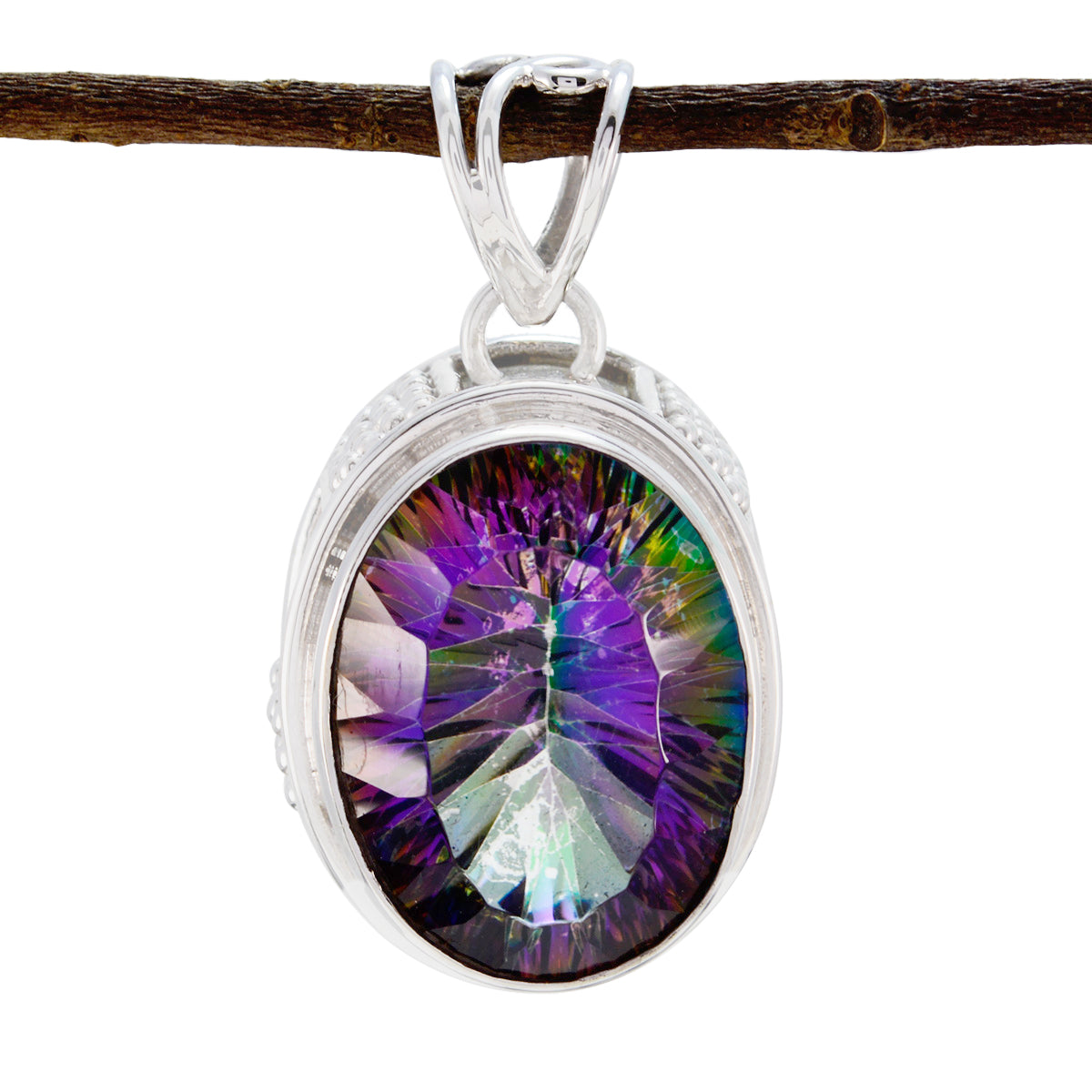 Mystic Quartz Statement Turkish Sterling Silver Solitaire multicolor Pendant Huvudsaklig produktbild