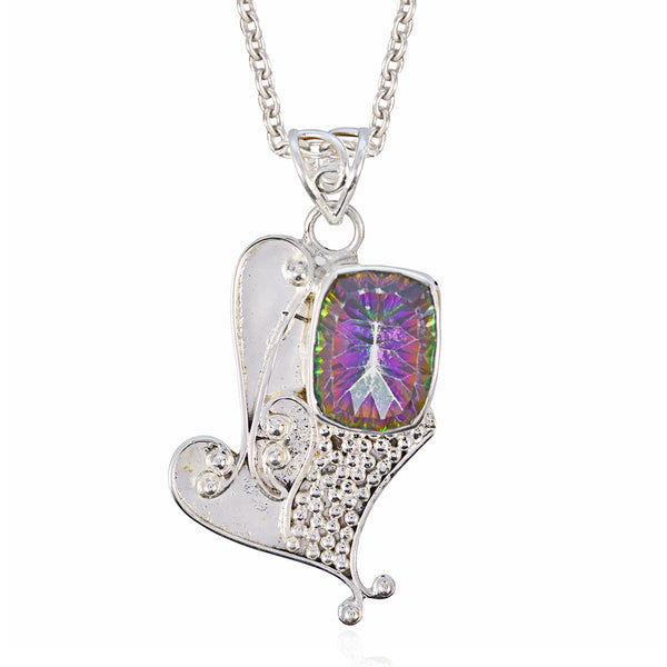 Mystic Quartz Statement Moroccan Sterling Silver Solitaire multicolor Pendant