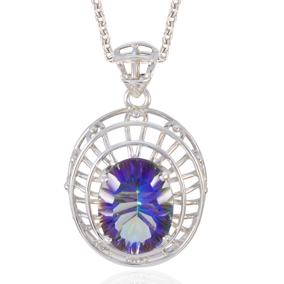 Colgante de cuerda de alambre multicolor con solitario de cuarzo místico en plata egipcia 925. Imagen secundaria del producto