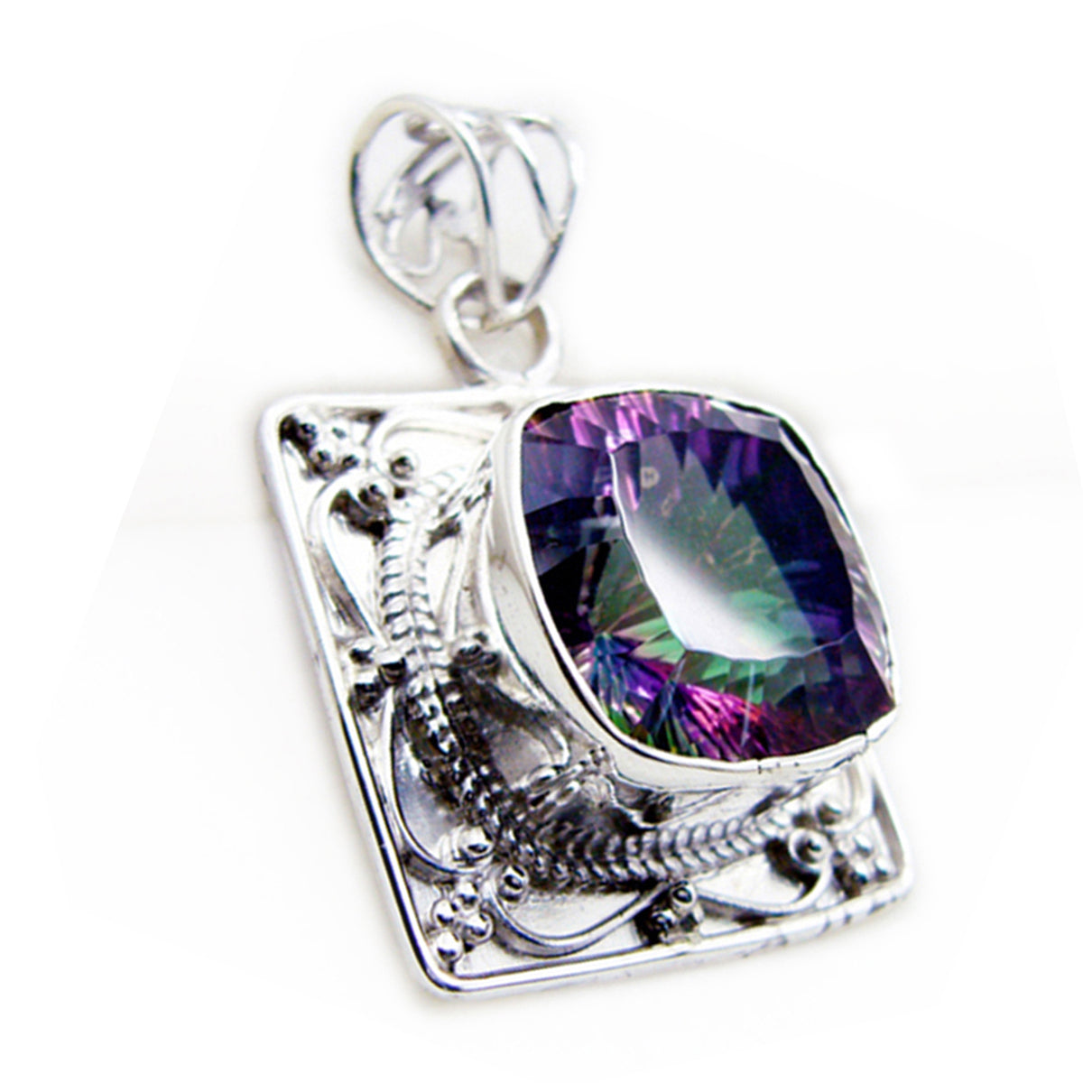 Mystic Quartz Statement Turkish Sterling Silver Solitaire multicolor Pendant メイン画像