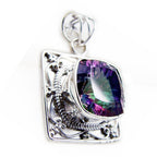Mystic Quartz Statement Turkish Sterling Silver Solitaire Camila Rope-Wire multicolor Pendant Jewellery
