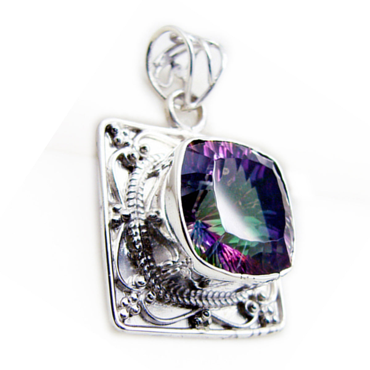 Mystic Quartz Statement Turkish Sterling Silver Solitaire Camila Rope-Wire multicolor Pendant Jewellery