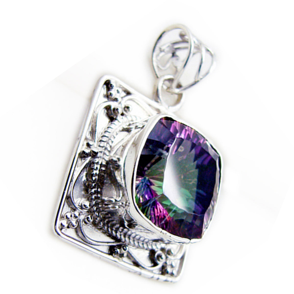 Mystic Quartz Statement Turkish Sterling Silver Solitaire Camila Rope-Wire multicolor Pendant Jewellery