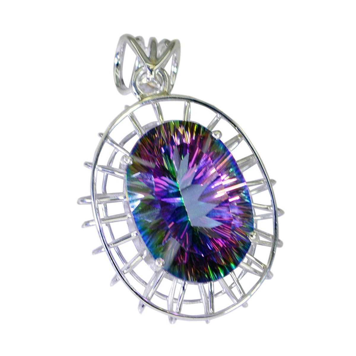 Mystic Quartz Statement Russian Silver Solitaire multicolor Pendant