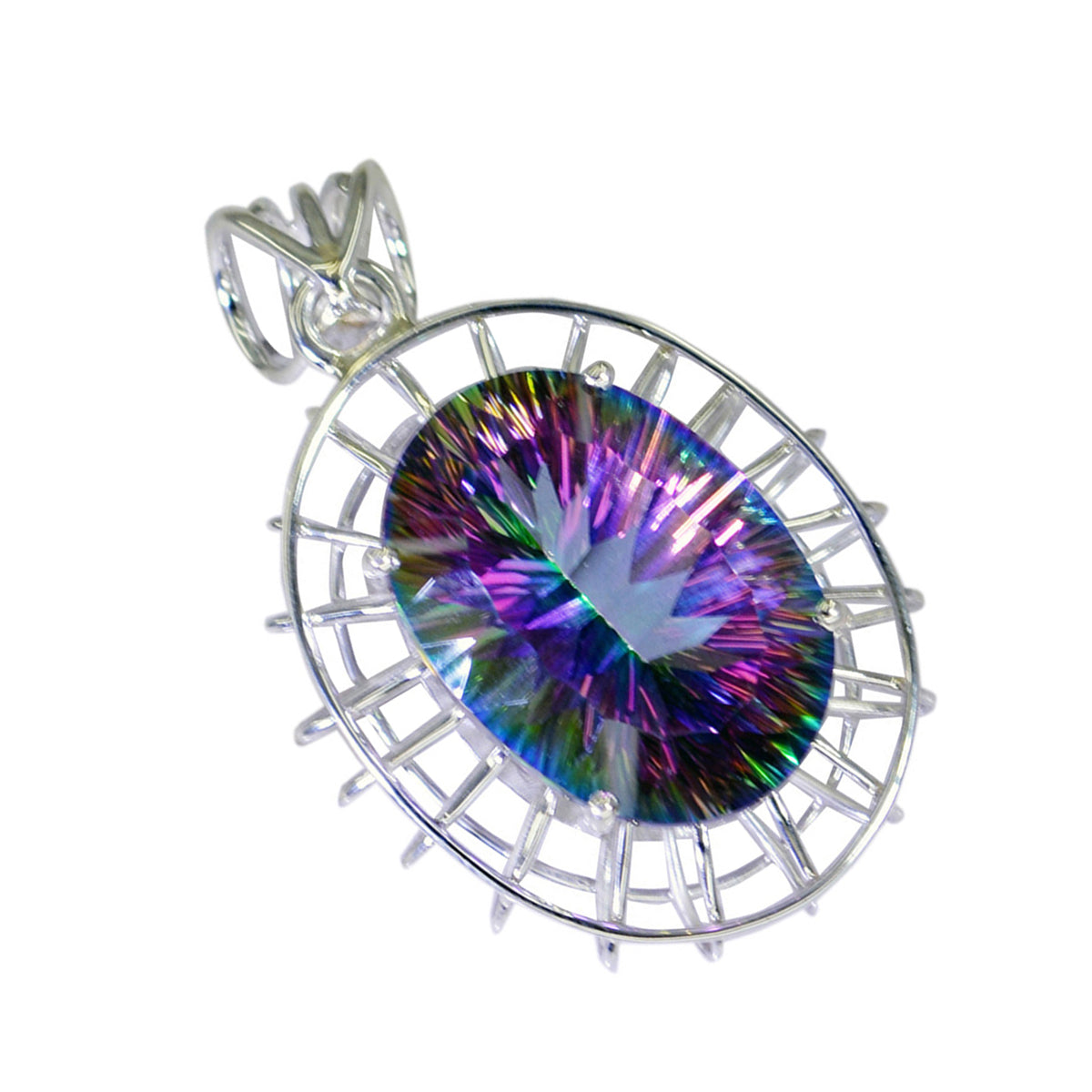 Mystic Quartz Statement Russian Silver Solitaire Gabriela Rope-Wire multicolor Pendant Jewelry