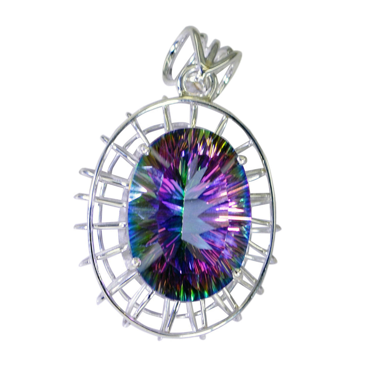 Mystic Quartz Statement Russian Silver Solitaire Gabriela Rope-Wire multicolor Pendant Jewelry