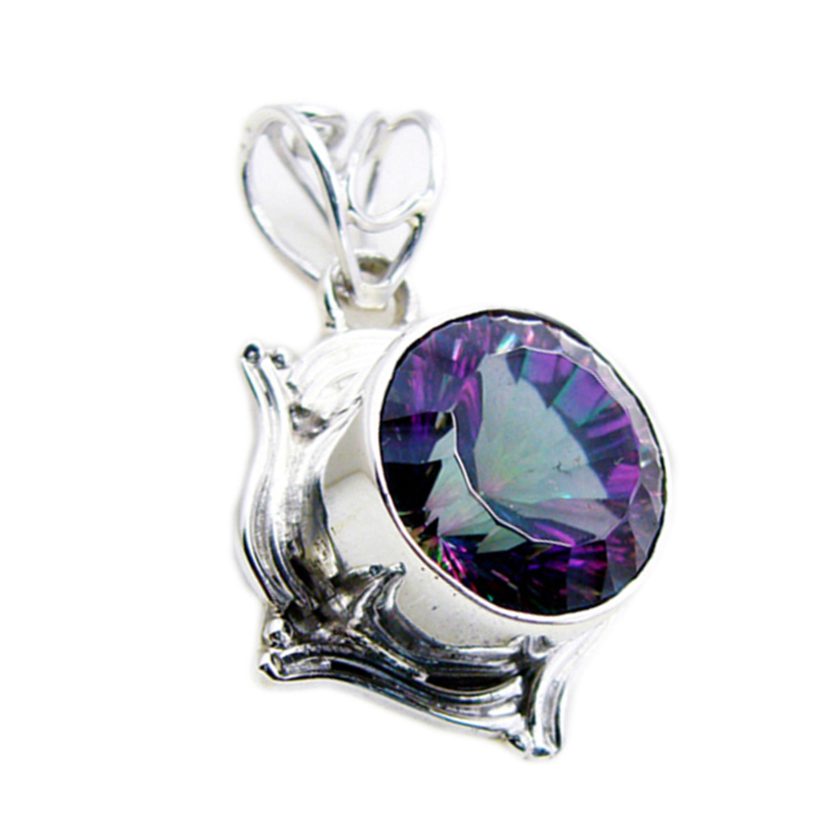 Mystic Quartz Statement Egyptian 925 Silver Solitaire multicolor Pendant Hoofdafbeelding