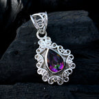 Mystic Quartz Whisper-thin Mexican Silver Solitaire Hannah Rope-Wire multicolor Pendant Jewelry