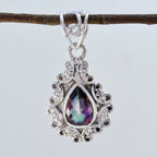 Mystic Quartz Whisper-thin Mexican Silver Solitaire multicolor Pendant