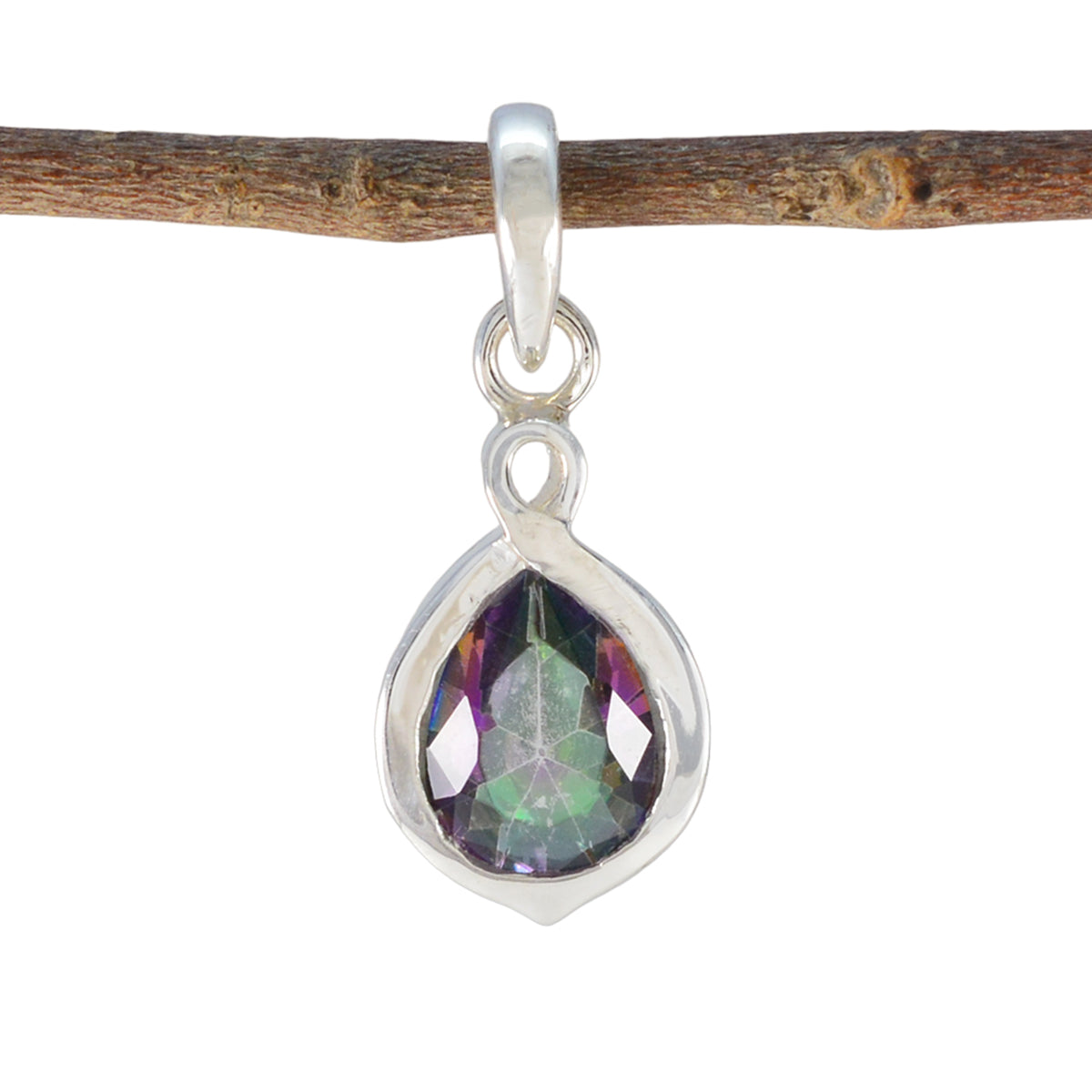 Mystic Quartz Elegant Korean Silver Solitaire multicolor Pendant