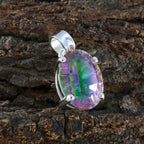 Mystic Quartz Featherlight German Sterling Silver Solitaire Alice Armor multicolor Pendant Jewellery