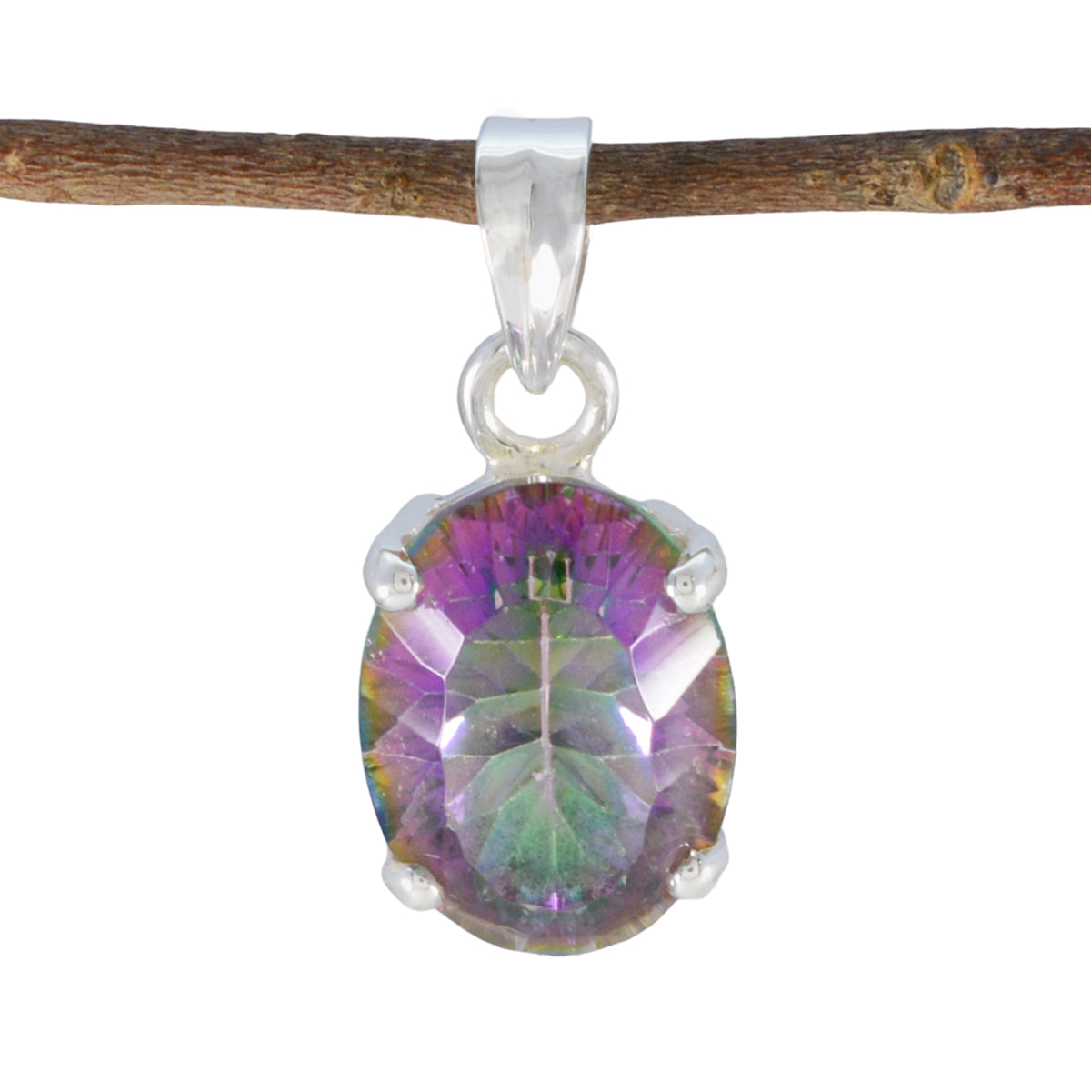 Mystic Quartz Featherlight German Sterling Silver Solitaire multicolor Pendant