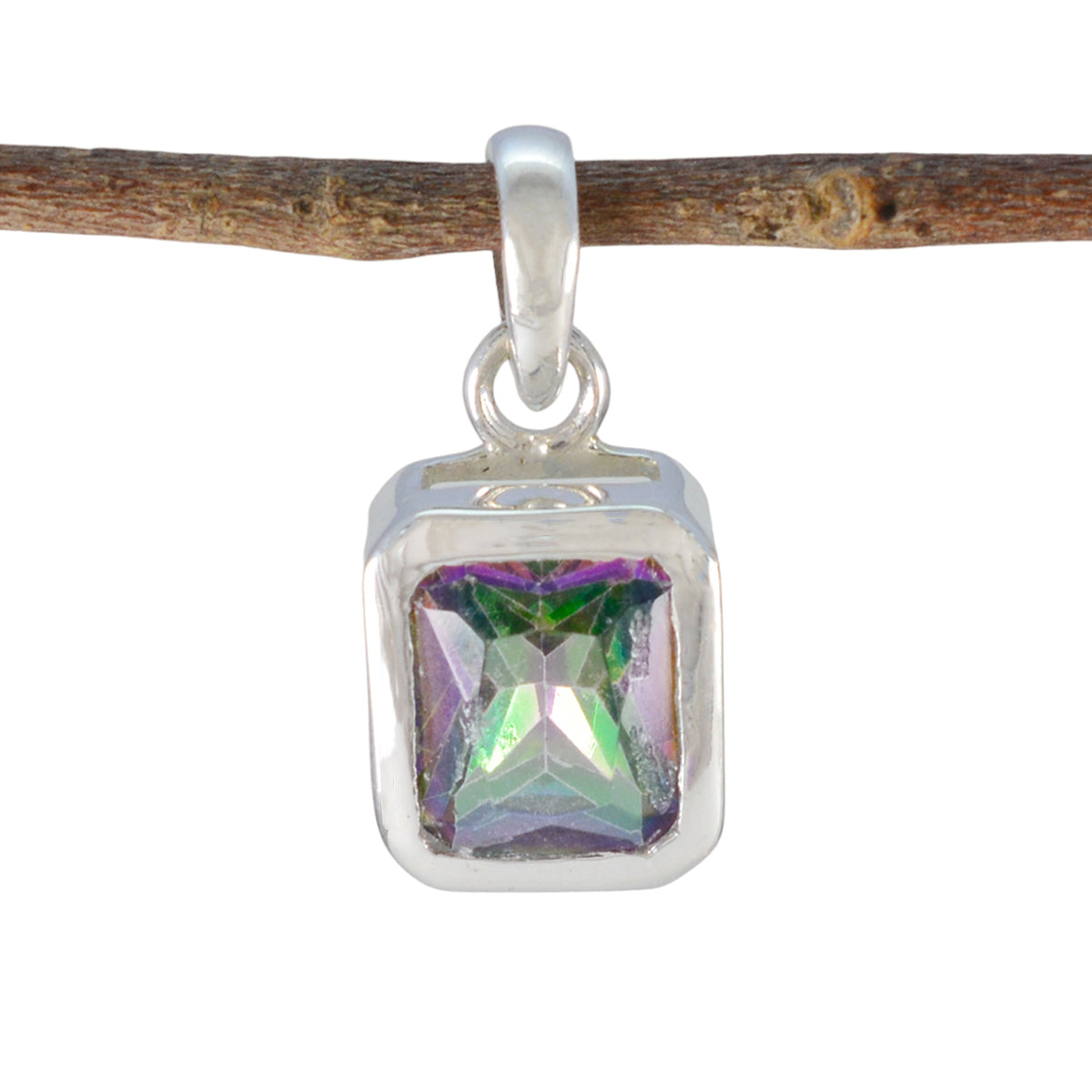 Mystic Quartz Dainty German Sterling Silver Solitaire multicolor Pendant