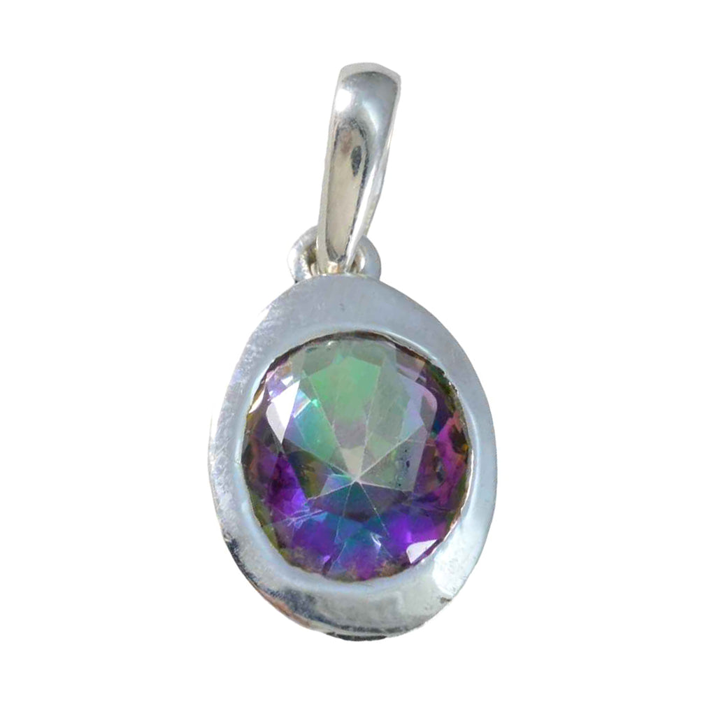 Mystic Quartz Tiny French Silver Solitaire multicolor Pendant