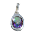Mystic Quartz Tiny French Silver Solitaire multicolor Pendant