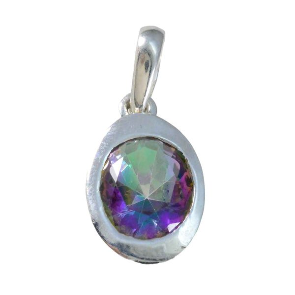 Mystic Quartz Tiny French Silver Solitaire multicolor Pendant