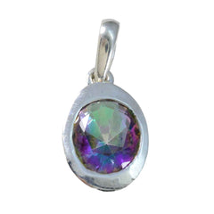 Mystic Quartz Tiny French Silver Solitaire multicolor Pendant