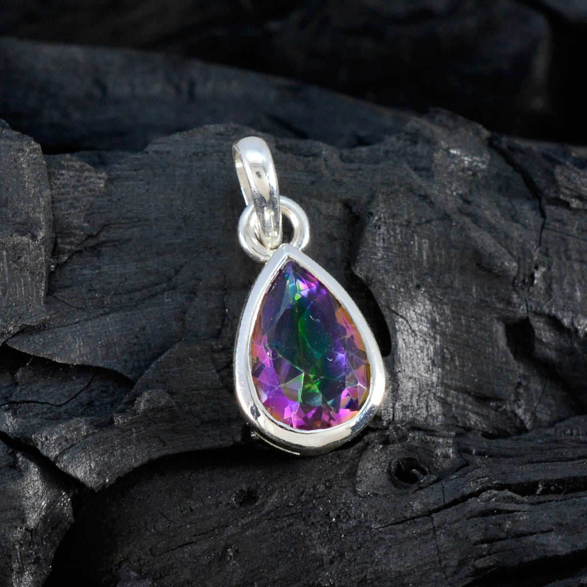 Mystic Quartz Elegant Japanese Sterling Silver Solitaire Wen Contemporary multicolor Pendant Jewellery