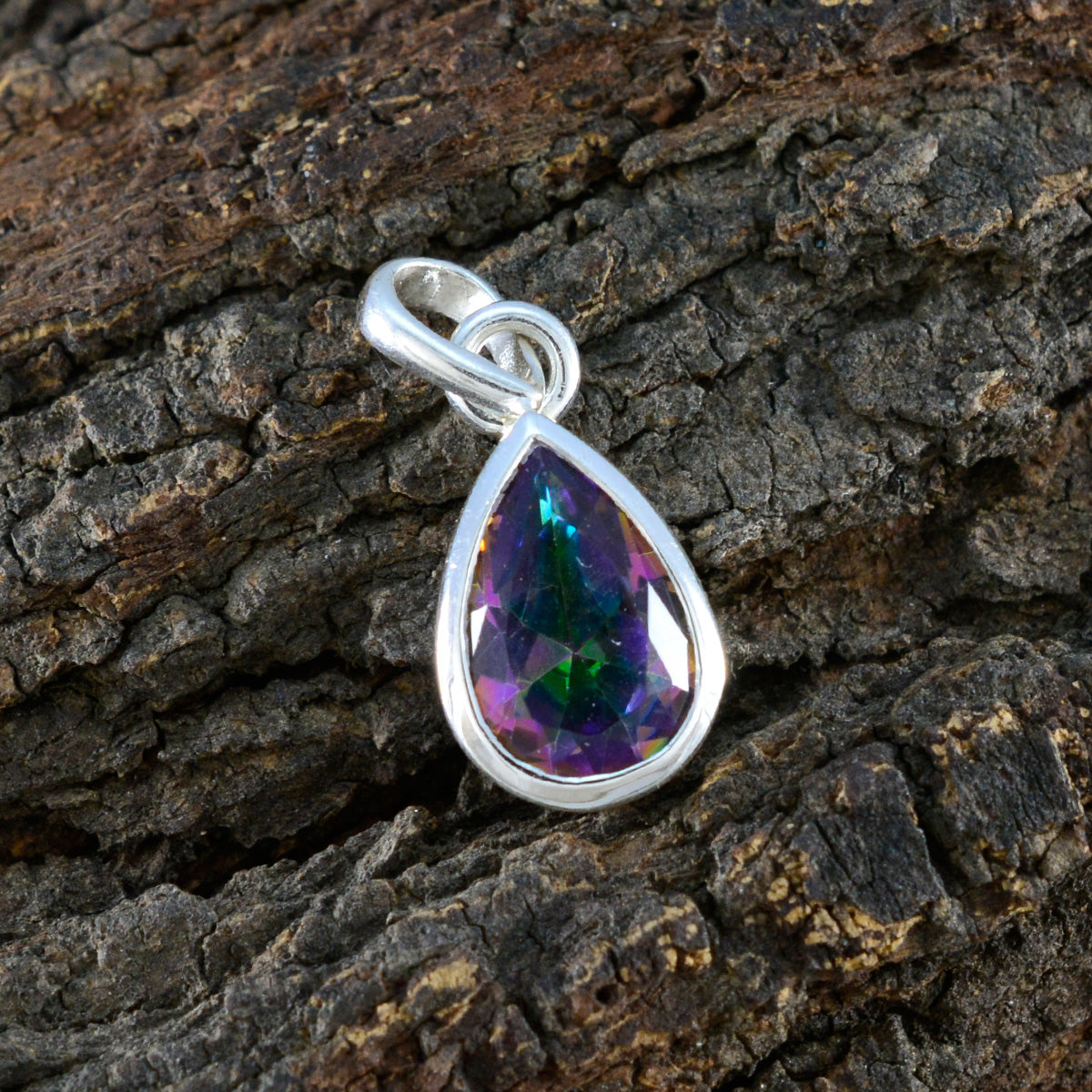 Mystic Quartz Elegant Japanese Sterling Silver Solitaire Wen Contemporary multicolor Pendant Jewellery