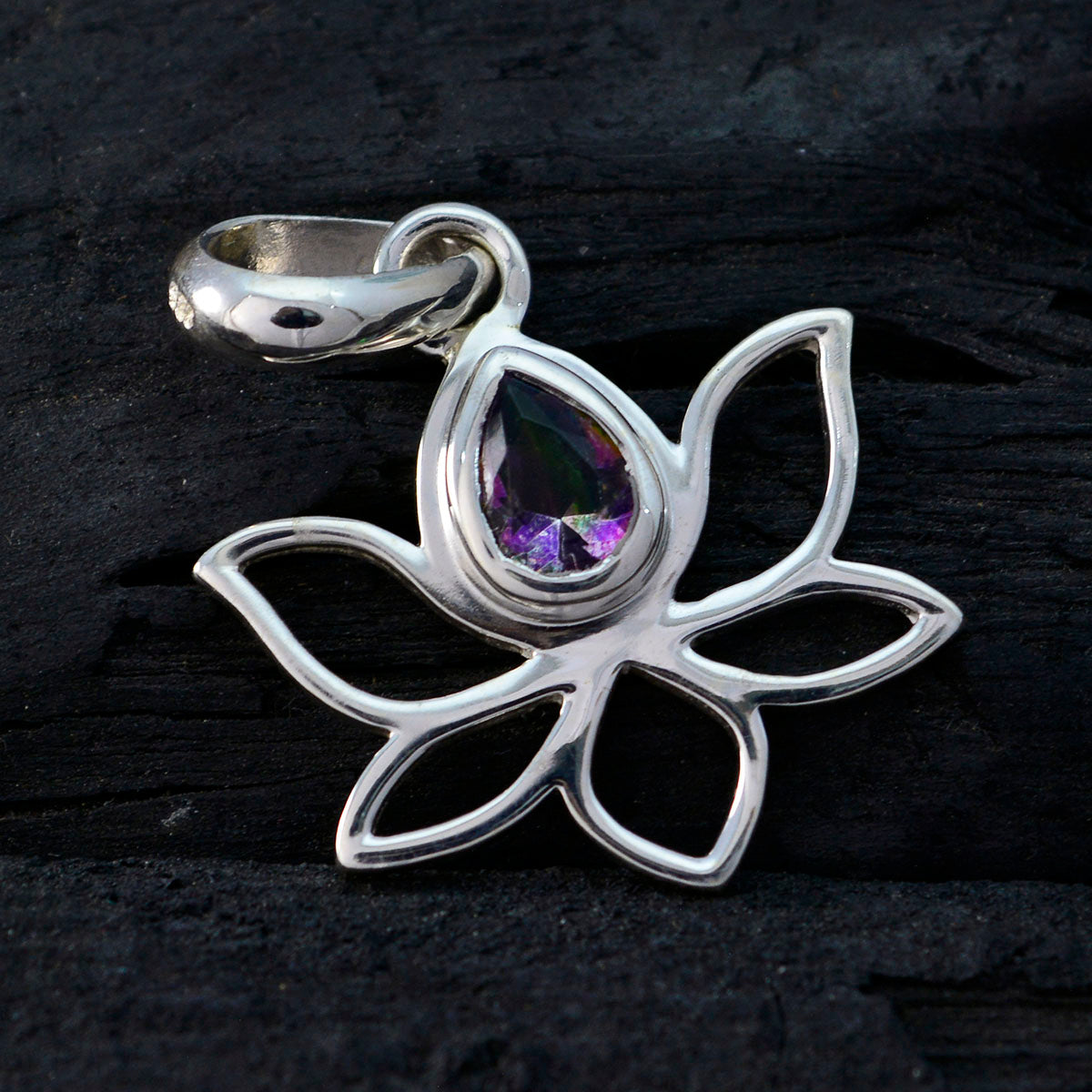 Mystic Quartz Elegant Japanese Sterling Silver Solitaire Ling Rope-Wire multicolor Pendant Jewellery