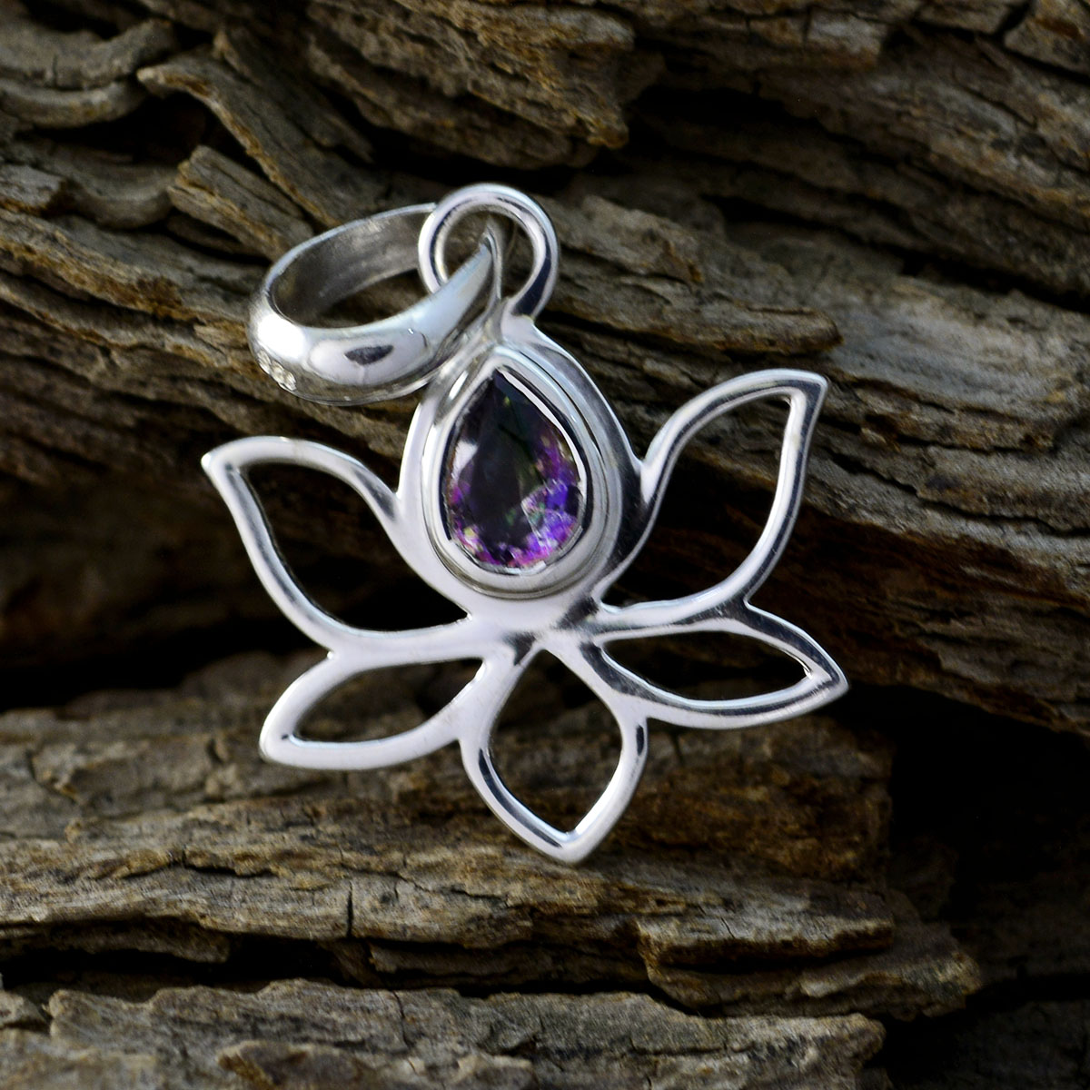 Mystic Quartz Elegante Japanse Sterling Zilveren Solitaire Ling Touw-Draad veelkleurige Hanger Sieraden Secundaire afbeelding