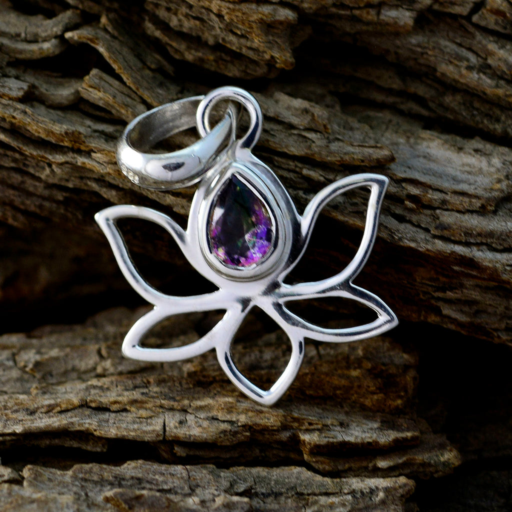 Mystic Quartz Elegant Japanese Sterling Silver Solitaire Ling Rope-Wire multicolor Pendant Jewellery