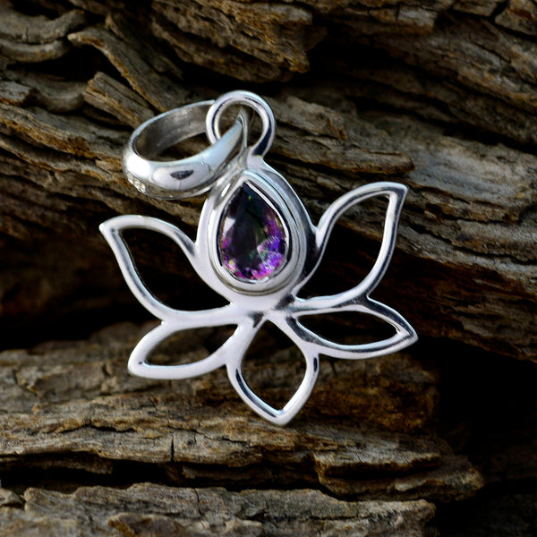 Mystic Quartz Elegant Japanese Sterling Silver Solitaire Ling Rope-Wire multicolor Pendant Jewellery