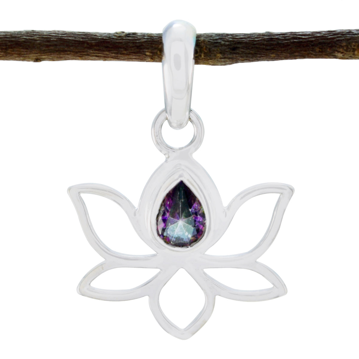 Mystic Quartz Elegant Japanese Sterling Silver Solitaire multicolor Pendant Hoofdafbeelding