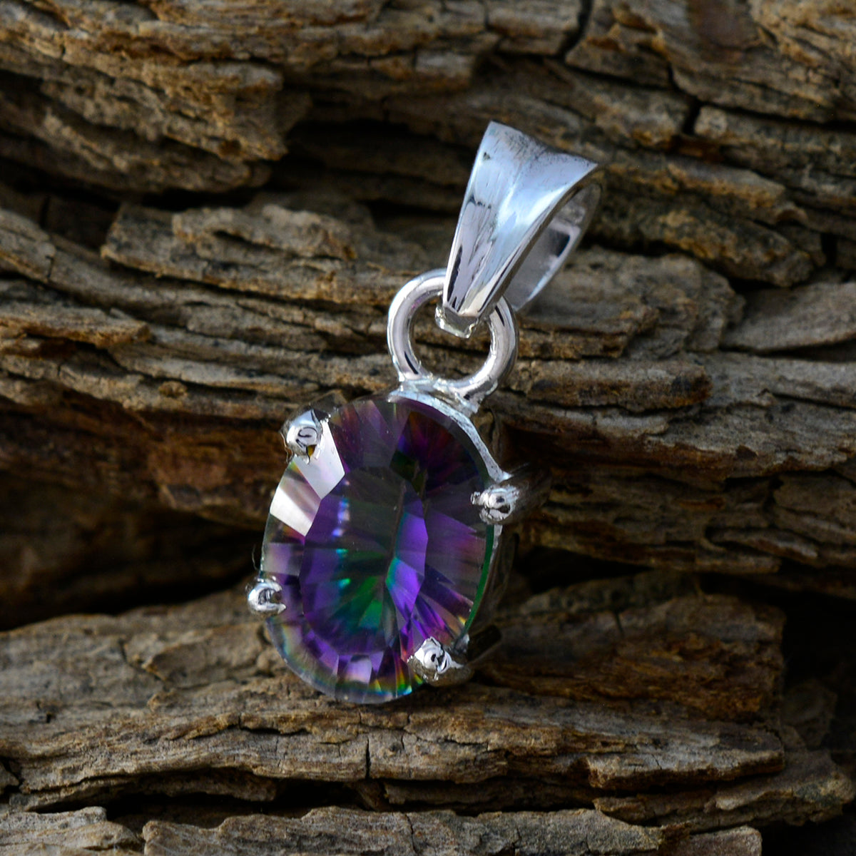 Mystic Quartz Dainty Spanish 92.5 Silver Solitaire Natalia Graceful multicolor Pendant Jewellery