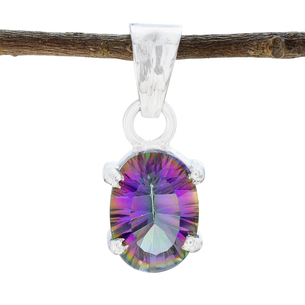 Mystic Quartz Dainty Spanish 92.5 Silver Solitaire multicolor Pendant