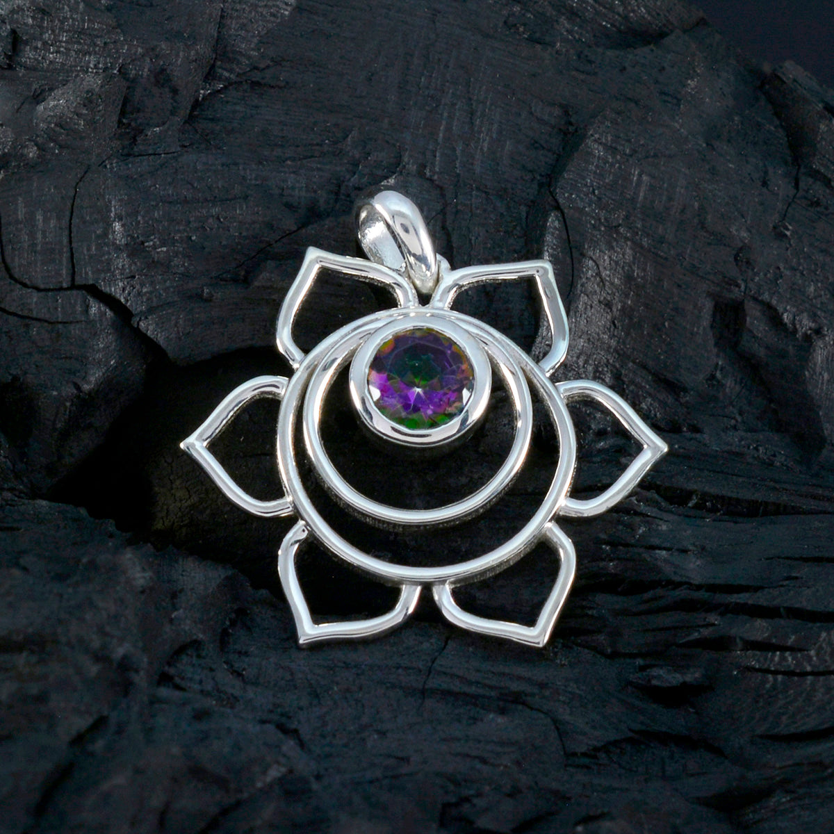 Mystic Quartz Dainty German Sterling Silver Solitaire Isabel Rope-Wire multicolor Pendant Jewellery