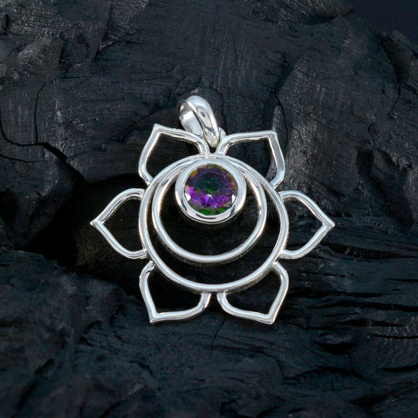 Mystic Quartz Dainty German Sterling Silver Solitaire Isabel Rope-Wire multicolor Pendant Jewellery