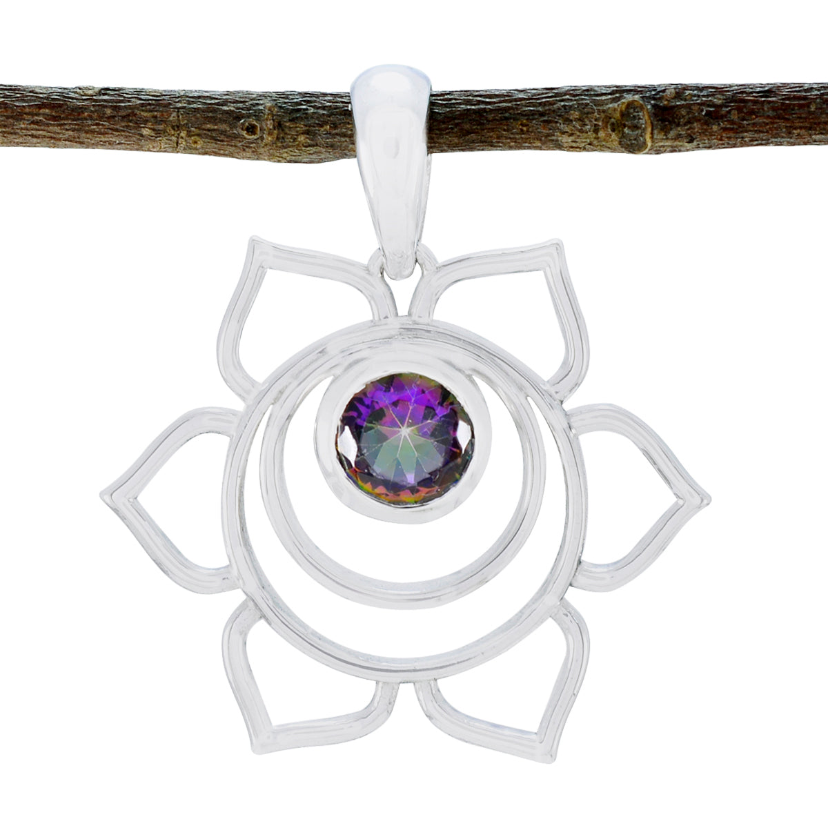 Mystic Quartz Dainty German Sterling Silver Solitaire multicolor Pendant