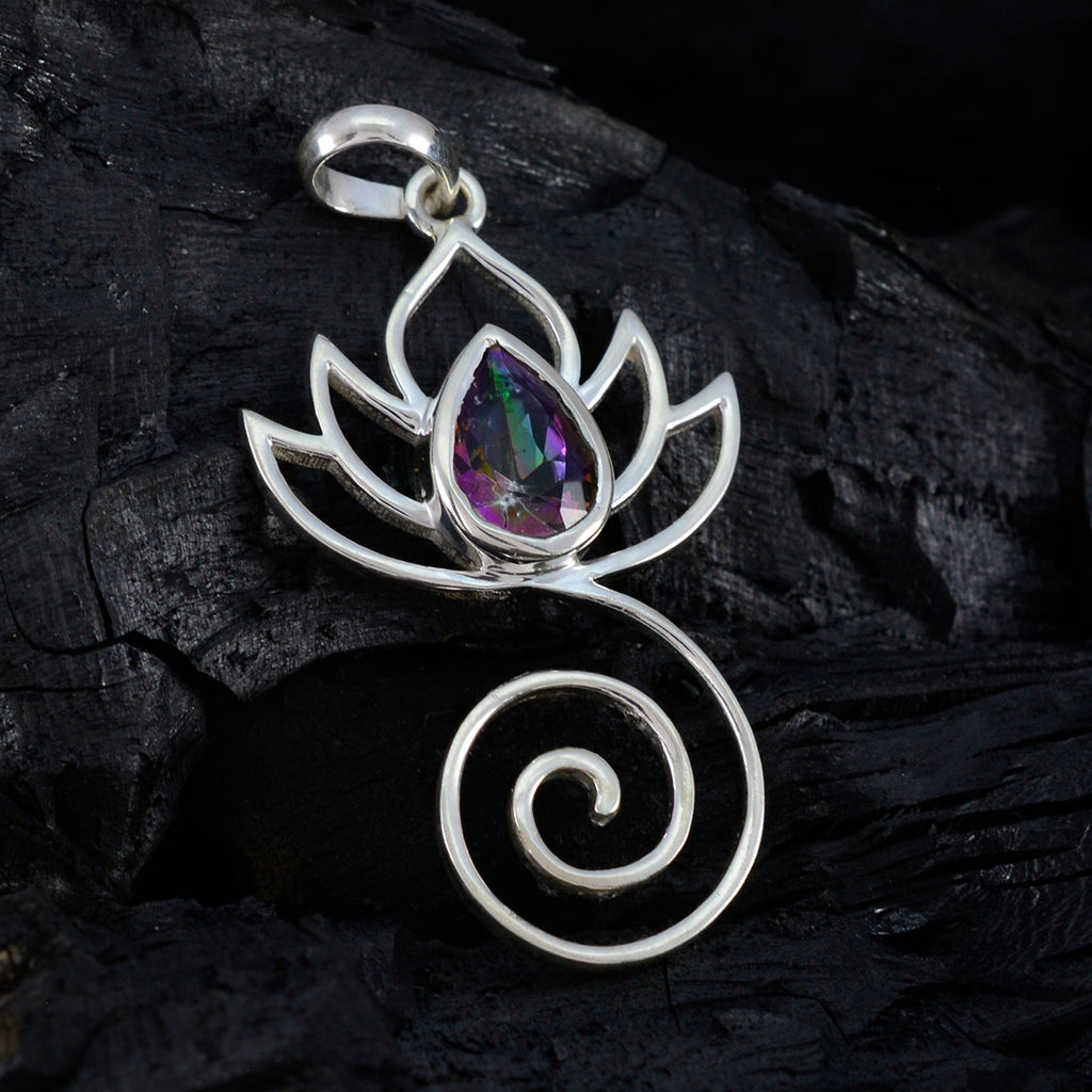 Mystic Quartz Dainty German Silver Solitaire Elena Rope-Wire multicolor Pendant Jewelry