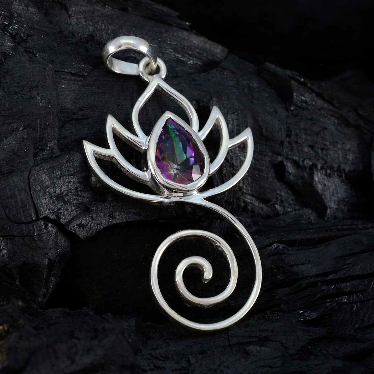 Mystic Quartz Dainty German Silver Solitaire Elena Rope-Wire multicolor Pendant Jewelry